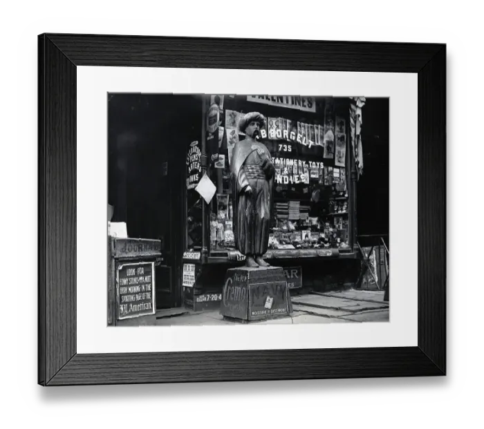 Framed Print : Wooden Statue In Front Of Shop Window