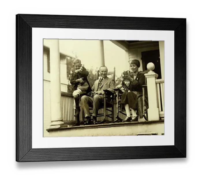 Framed Print : Calvin Coolidge W / Wife / Child / Dogs Framed Print : Calvin Coolidge W / Wife / Child / Dogs