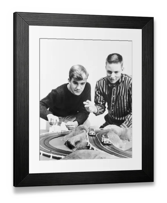 Framed Print : Two Young Boys Playing Slot Car Framed Print : Two Young Boys Playing Slot Car