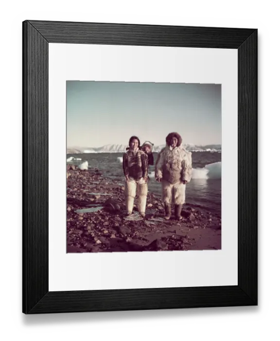 Framed Print : Eskimo Family Walking on Beach Framed Print : Eskimo Family Walking on Beach