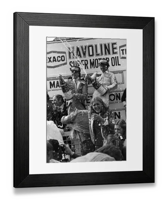 Framed Print : Mario Andretti and Ronnie Peterson in Victory Celebration Framed Print : Mario Andretti and Ronnie Peterson in Victory Celebration