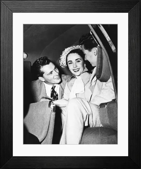 Framed Print : Portrait of Elizabeth Taylor in Car with First Husband Nicky Hilton and Friend Framed Print : Portrait of Elizabeth Taylor in Car with First Husband Nicky Hilton and Friend
