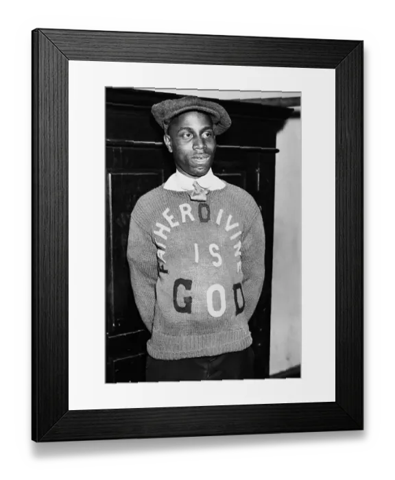 Framed Print : Young Father Divine Wearing Sweater with His Message