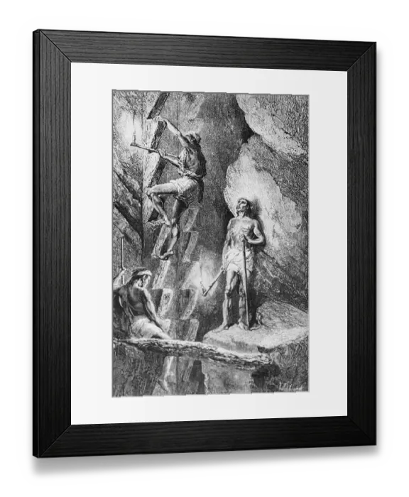 Framed Print : Mining Scene with Lamp for Excavating Framed Print : Mining Scene with Lamp for Excavating