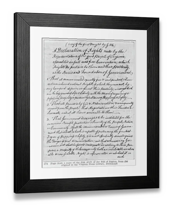 Framed Print : Copy of First Draft of Virginia Bill of Rights Framed Print : Copy of First Draft of Virginia Bill of Rights