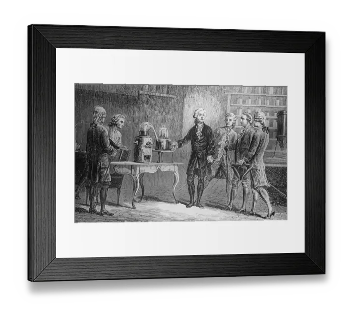 Framed Print : Antoine Lavoisier Showing Water Experiment to Observers