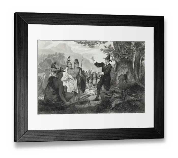 Framed Print : John Eliot Preaching to Algonquian Indians Framed Print : John Eliot Preaching to Algonquian Indians