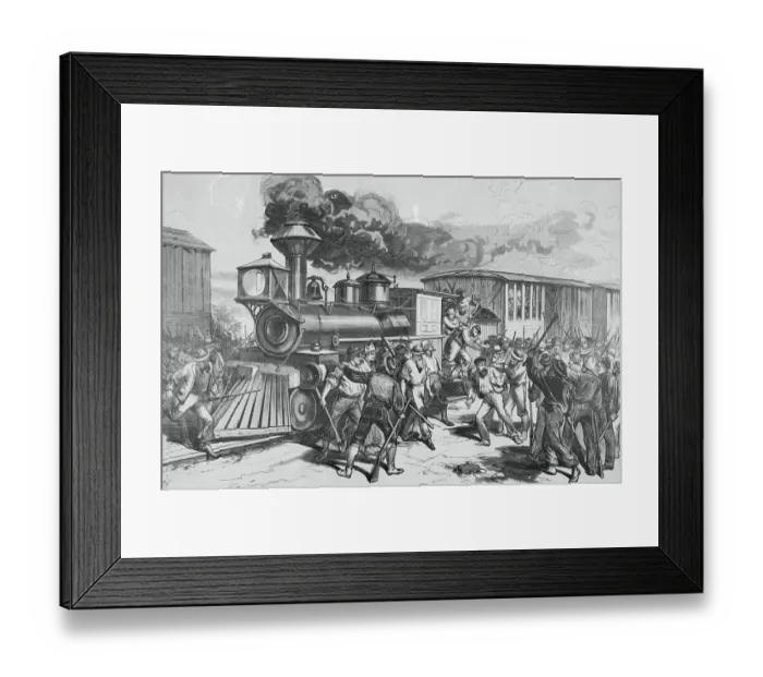 Framed Print : Railroad Strikers Displaying Negative Actions