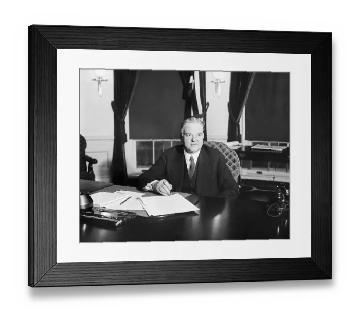 Framed Print : Herbert Hoover Signs Paper At Desk Framed Print : Herbert Hoover Signs Paper At Desk