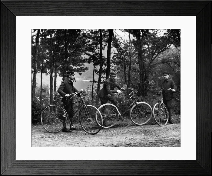 Framed Print : Bicyclists In Woods, Circa 1900 Framed Print : Bicyclists In Woods, Circa 1900