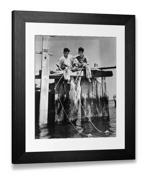 Framed Print : Two Boys On A Dock Fishing Framed Print : Two Boys On A Dock Fishing