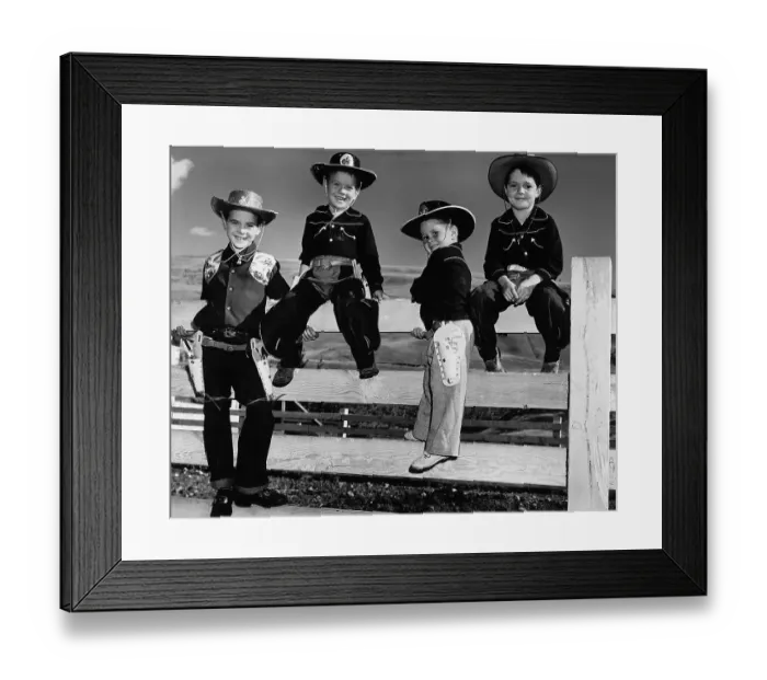 Framed Print : Boys Wearing Cowboy Outfits on Fence Framed Print : Boys Wearing Cowboy Outfits on Fence