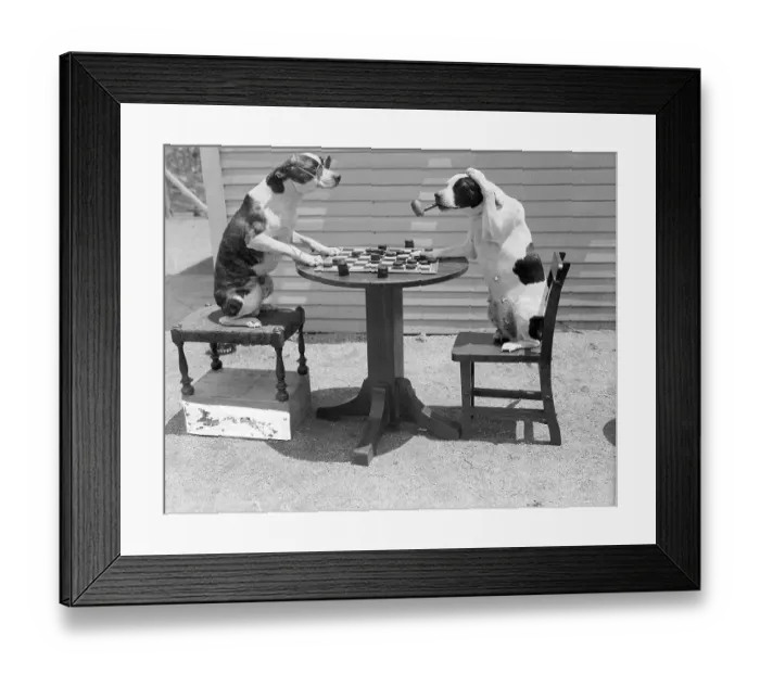 Framed Print : Dogs Playing Checkers / One Smokes Pipe Framed Print : Dogs Playing Checkers / One Smokes Pipe