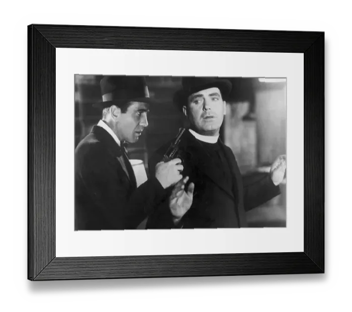 Framed Print : Humphrey Bogart Holds Gun On Priest / Movi Framed Print : Humphrey Bogart Holds Gun On Priest / Movi