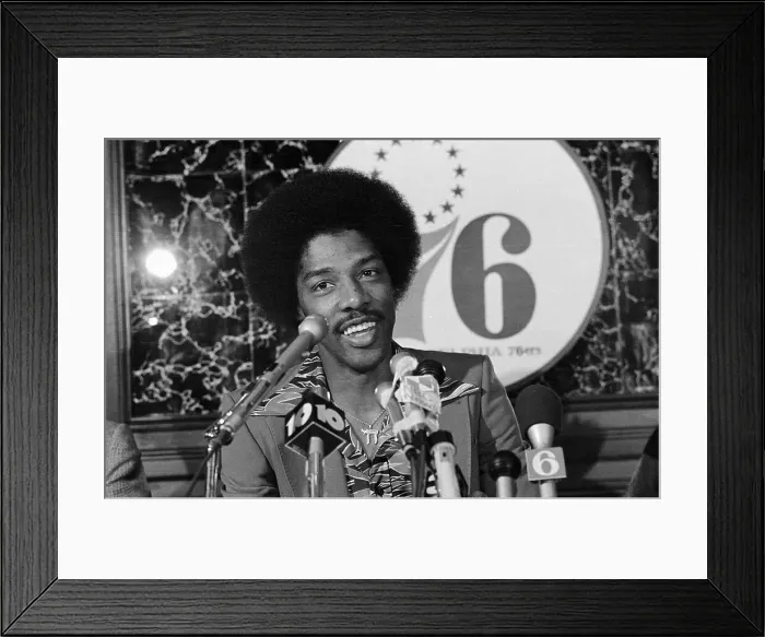 Framed Print : Julius Erving Speaking at a News Conference Framed Print : Julius Erving Speaking at a News Conference