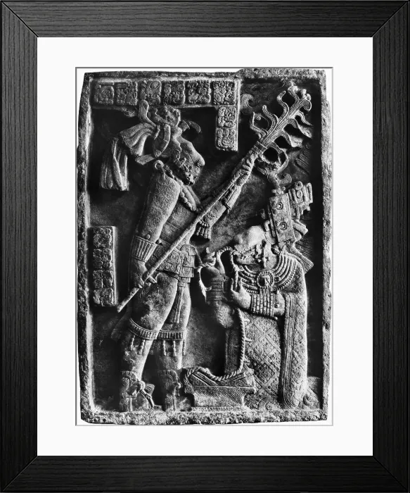 Framed Print : Mayan Stone Relief of Xoc Performing a Blood-Letting Ritual