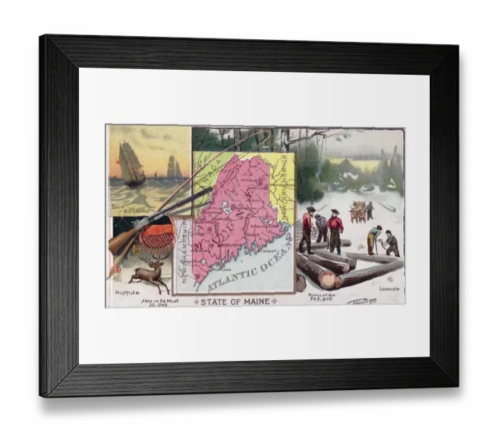 Framed Print : Map of Maine