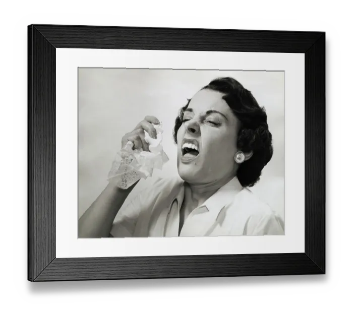 Framed Print : Woman Sneezing Framed Print : Woman Sneezing