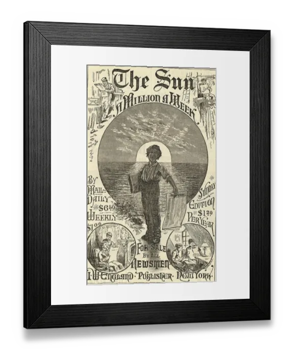 Framed Print : Illustrated Advertisement for The Sun Newspaper Framed Print : Illustrated Advertisement for The Sun Newspaper