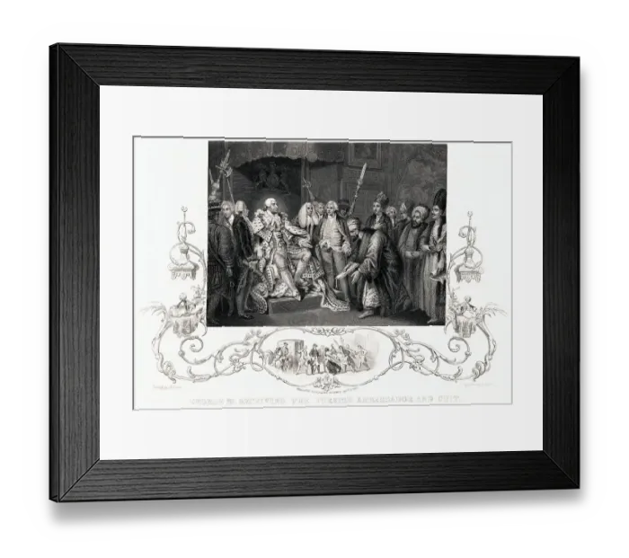 Framed Print : Turkish Ambassador Kneeling Before King George III Framed Print : Turkish Ambassador Kneeling Before King George III
