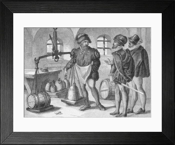 Framed Print : Medieval Merchants Weighing Goods