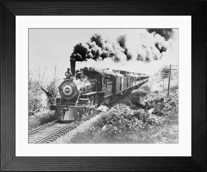 Framed Print : Early Passenger Train Passing Through Rural Area Framed Print : Early Passenger Train Passing Through Rural Area