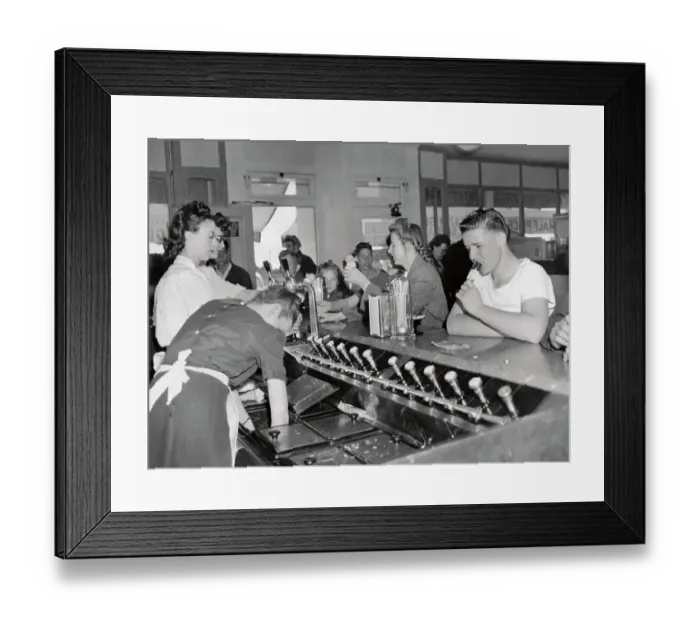 Framed Print : People Having Ice Cream Sodas in Parlor Framed Print : People Having Ice Cream Sodas in Parlor