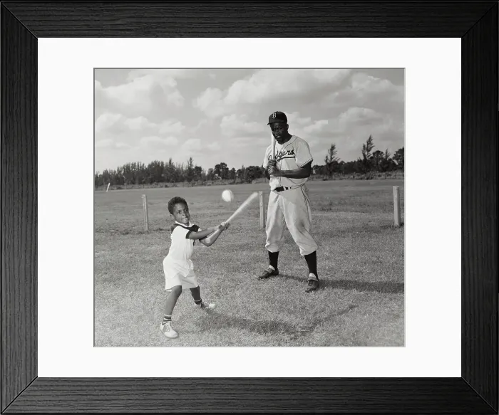Framed Print : Jackie Robinson Watching His Son Jackie Jr Hitting Ball Framed Print : Jackie Robinson Watching His Son Jackie Jr Hitting Ball
