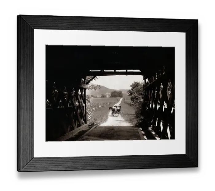 Framed Print : Horse and Buggy Viewed Through Covered Bridge Framed Print : Horse and Buggy Viewed Through Covered Bridge