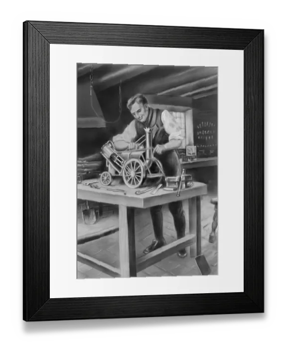 Framed Print : George Stephenson Making Model Framed Print : George Stephenson Making Model