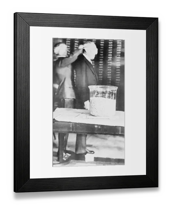 Framed Print : Woodrow Wilson Preparing for Draft Lottery