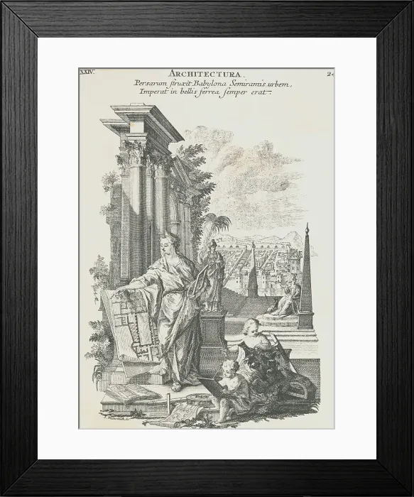 Framed Print : Print Depicting Semiramis with Blueprints
