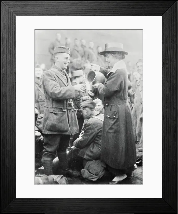 Framed Print : Red Cross Pouring Drink for Soldier Framed Print : Red Cross Pouring Drink for Soldier