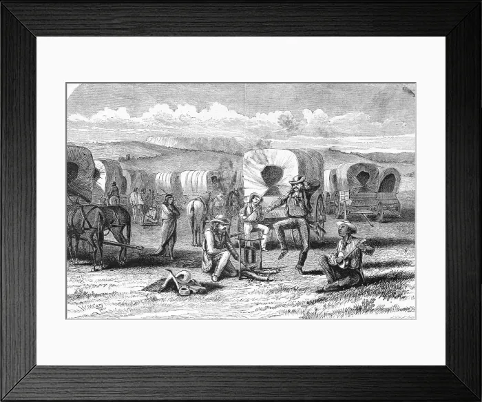 Framed Print : Covered Wagon Train Encampment Framed Print : Covered Wagon Train Encampment