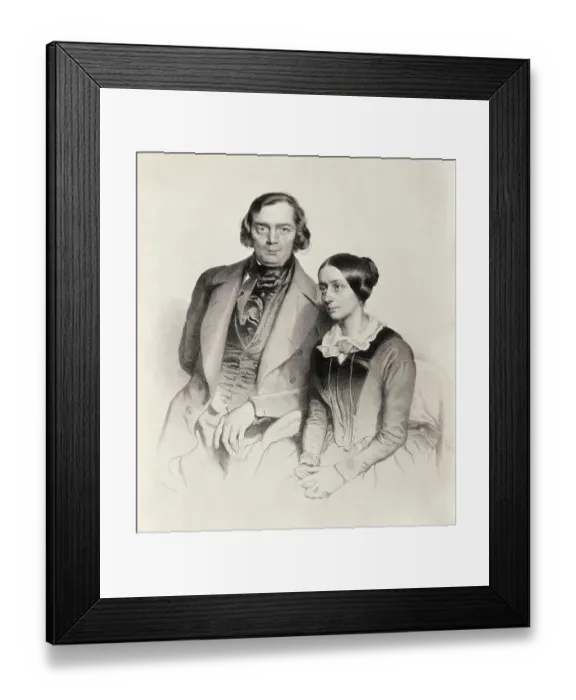Framed Print : Lithograph of Robert Schumann Posing with His Wife by Hofelich Framed Print : Lithograph of Robert Schumann Posing with His Wife by Hofelich