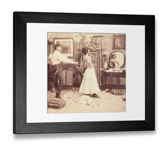 Framed Print : Man Lacing Wife's Corset Framed Print : Man Lacing Wife's Corset