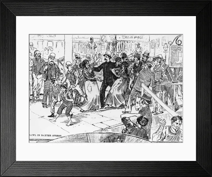 Framed Print : Woodcut Depicting Brawl in Baxter Street Framed Print : Woodcut Depicting Brawl in Baxter Street