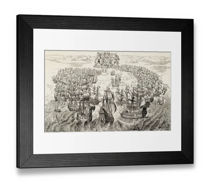 Framed Print : Print Depicting English and Spanish Fleets Fighting near the Isle of Wight Framed Print : Print Depicting English and Spanish Fleets Fighting near the Isle of Wight