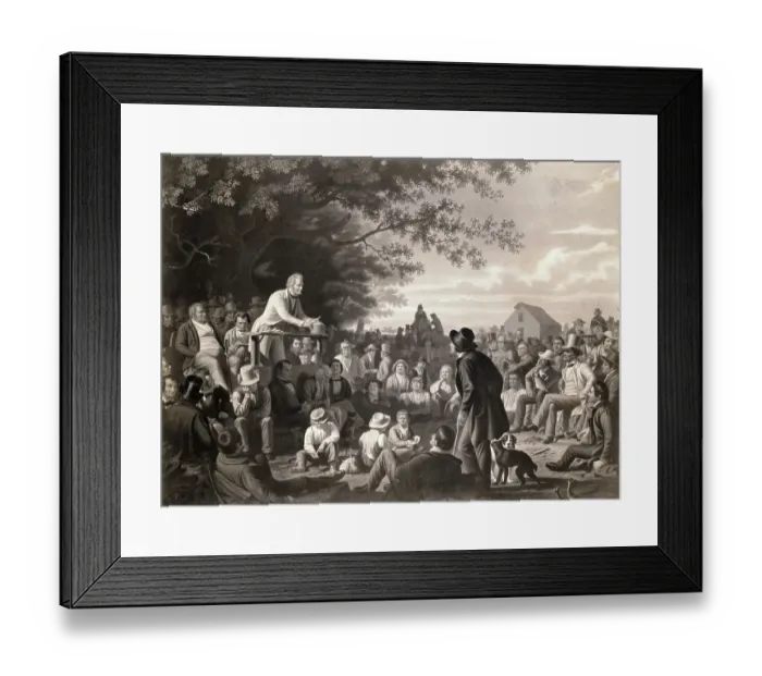 Framed Print : Man Speaking to Townspeople Framed Print : Man Speaking to Townspeople