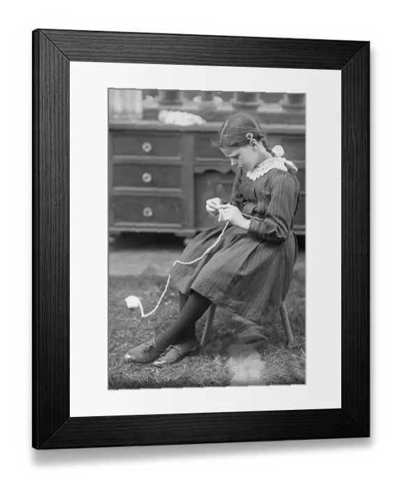 Framed Print : Little Girl Knitting Framed Print : Little Girl Knitting