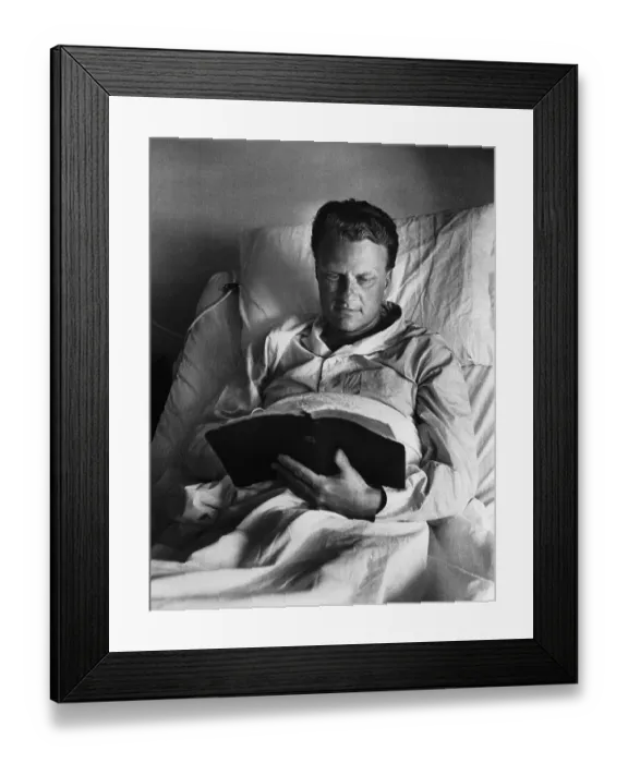 Framed Print : Billy Graham in Hospital Bed Reading Framed Print : Billy Graham in Hospital Bed Reading