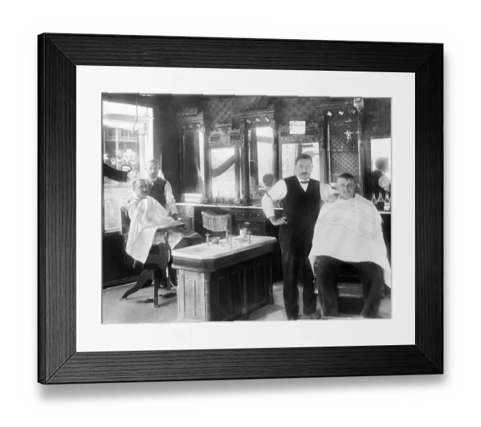 Framed Print : Barbers and Clients