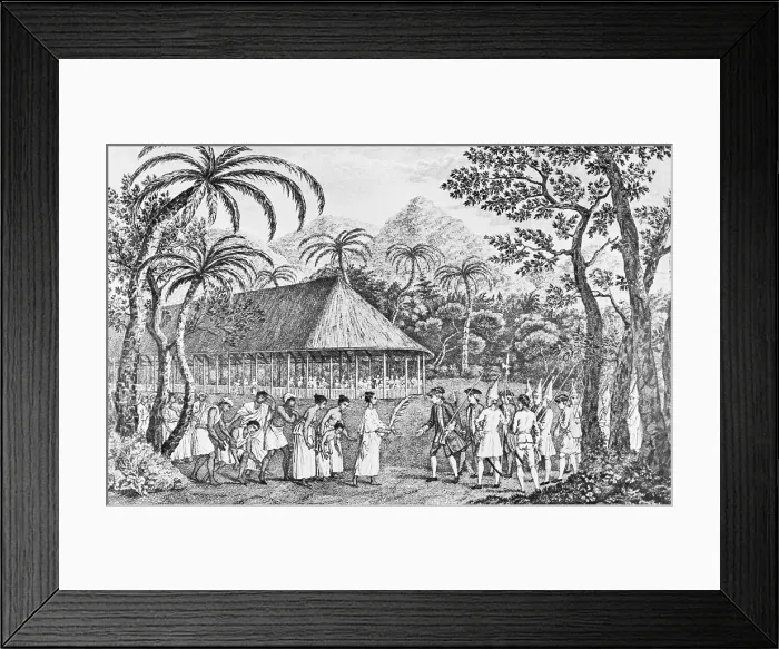 Framed Print : Tahititians Welcoming Englishmen