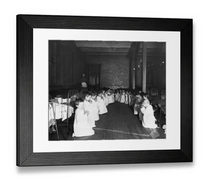 Framed Print : Orphan Boys Praying Before Bedtime Framed Print : Orphan Boys Praying Before Bedtime
