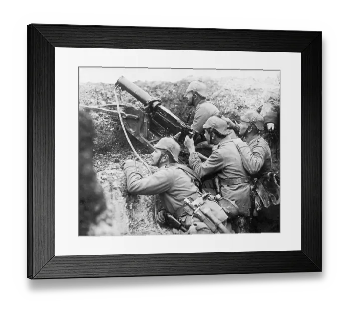 Framed Print : German Machine Gun In Use In Trench
