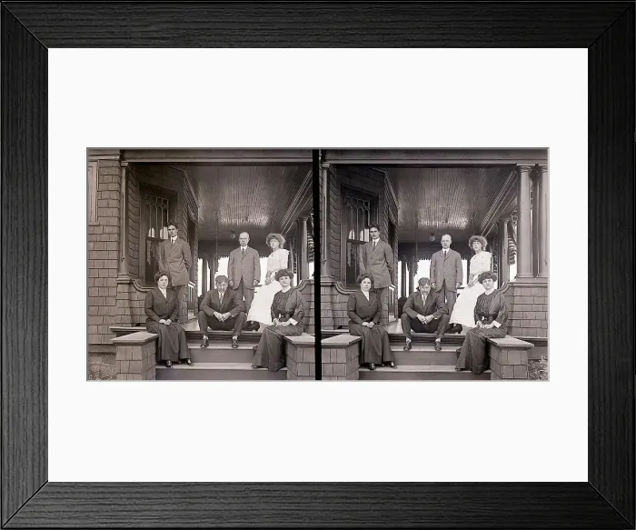 Framed Print : Family Posed On A Outside Porch Framed Print : Family Posed On A Outside Porch