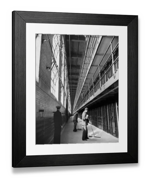 Framed Print : Men Sweeping in Prison Framed Print : Men Sweeping in Prison