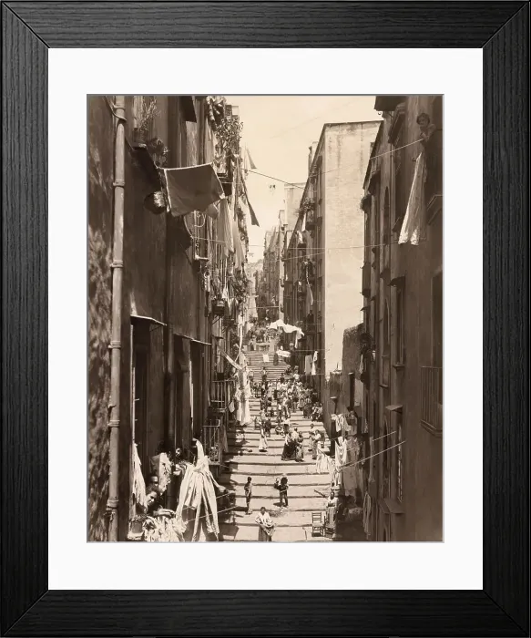 Framed Print : View of Laundry & People in Street Framed Print : View of Laundry & People in Street