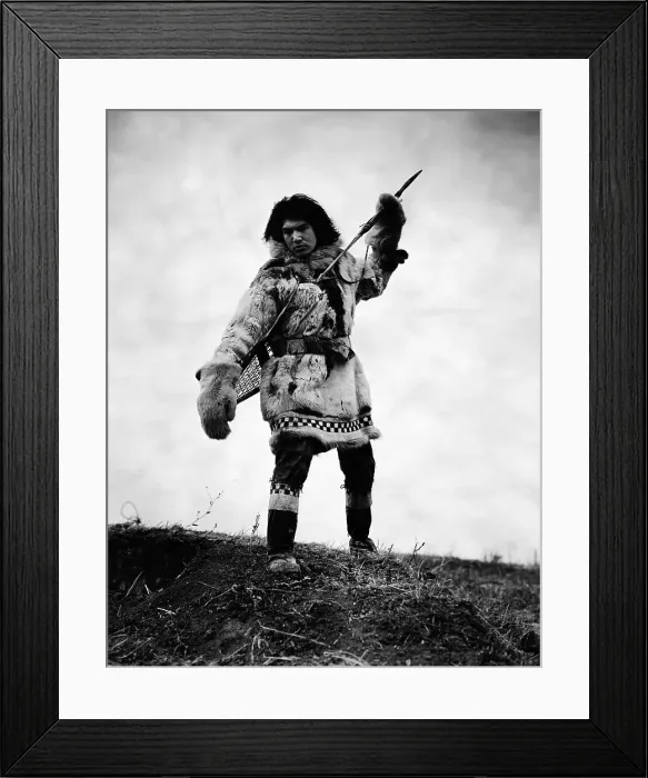 Framed Print : Eskimo With Spear About To Through Framed Print : Eskimo With Spear About To Through