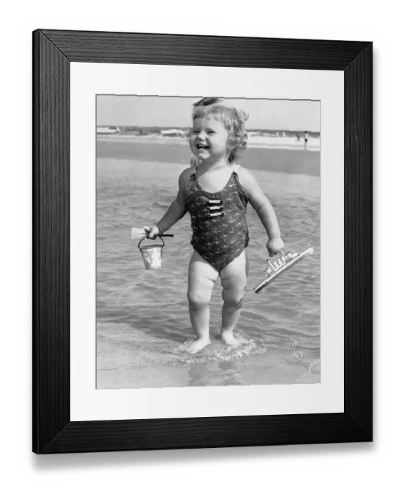Framed Print : Laughing girl (2-3) on beach Framed Print : Laughing girl (2-3) on beach